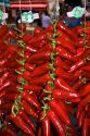 Fresh piquillo peppers for sale in the town of Saint-Jean-de-Luz, Pyrenees-Atlantiques, French Basque Country, Southwest France.