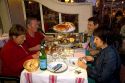 People dine on seafood at a restaurant in Saint-Jean-de-Luz, Pyrenees Atlantiques, French Basque Country, Southwest France.