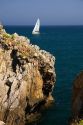 Sailboat in the harbor at Castro Urdiales, Cantabria, northern Spain.