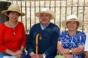 Spanish tourists wearing straw hats in the town of Potes, Liebana, Cantabria, northwestern Spain.