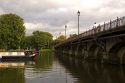 Narrowboat on the River Avon in the town of Stratford-upon-Avon, Warwickshire, England.