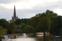 Steeple of the Church of the Holy Trinity on the banks of the River Avon at Stratford-upon-Avon, Warwickshire, England.