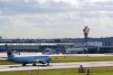 Air Canada airliner on the runway at London Heathrow Airport, England, United Kingdom.