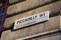 Piccadilly street sign in the city of London, England.