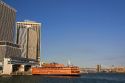 Staten Island Ferry docked near Battery Park in Lower Manhattan, New York City, New York, USA.