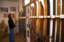 Visitor inside the New England Ski Museum located in the town of Franconia, New Hampshire, USA.