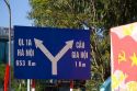 Traffic direction road sign in Hue, Vietnam.