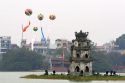 Thap Rua or the Tortoise Tower in the center of Hoan Kiem Lake in Hanoi, Vietnam.