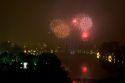 Firework display over Hoan Kiem Lake for Tet festivities in Hanoi, Vietnam.