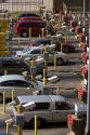 Automobiles being monitored by video cameras wait to enter the United States port of entry at the Tijuana, Baja California, Mexico/San Diego, California border crossing.