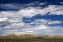 Automobiles traveling along Interstate 80 in Carbon County, Wyoming, USA.