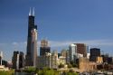 Willis Tower formerly known as the Sears Tower located along the Chicago River in Chicago, Illinois, USA.