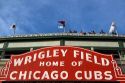 Famous marquee sign of Wrigley Field in Chicago, Illinois, USA.