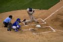 Major League Baseball player up to bat at Wrigley Field in Chicago, Illinois, USA.