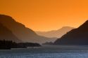 Scenic view of the Columbia River Gorge and Cascade Range near Mosier, Oregon, USA.