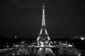 The Eiffel Tower lit up at night located on the Champ de Mars in Paris, France.