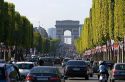 The Arch de Triomphe at the west end of the Avenue des Champs-Elysees in Paris, France.