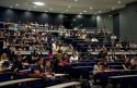 Students attend class in a lecture hall at the Paul Verlaine University in Metz, France.