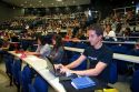 Students attend class in a lecture hall at the Paul Verlaine University in Metz, France.