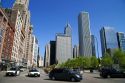 Michigan Avenue looking north at Monroe Drive near Millennium Park in Chicago, Illinois, USA.