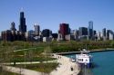 View of the Chicago skyline from the waterfront, Illinois, USA.