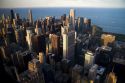 Aerial view of the city and Lake Michigan waterfront from the Willis Tower in Chicago, Illinois, USA.