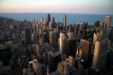Aerial view of the city and Lake Michigan waterfront from the Willis Tower in Chicago, Illinois, USA.
