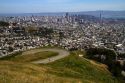 View of the city and Market Street from Twin Peaks in San Francisco, California, USA.