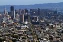 View of the city and Market Street from Twin Peaks in San Francisco, California, USA.