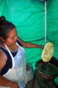 Native Pueblo woman making indian fry bread at Santo Domingo Pueblo, New Mexico, USA. MR