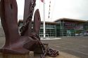 A large fluke anchor on display in front of the Columbia River Maritime Museum located in Astoria, Oregon, USA.
