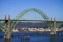 Yaquina Bay Bridge spanning the Yaquina Bay south of Newport, Oregon, USA.
