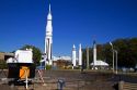 Saturn V mock-up and various rockets on display at the U.S. Space and Rocket Center located in Huntsville, Alabama, USA.