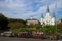Saint Louis Cathedral and Jackson Square located in the French Quarter of New Orleans, Louisiana, USA.