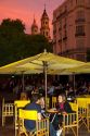 Outdoor dining at Plaza Dorrego in the San Telmo barrio of Buenos Aires, Argentina.