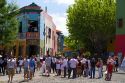 Pedestrian street in the La Boca barrio of Buenos Aires, Argentina.