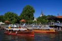 Vintage mohogany motorboats on the Parana Delta at Tigre, Argentina.
