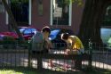 People playing chess at Plaza Mitre in the town of San Isidro, Argentina.