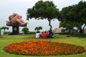 The art sculpture El Beso (the kiss) at the Love Park in the Miraflores district of Lima, Peru.