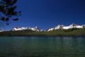 Little Redfish Lake and the Sawtooth Mountain Range located in Custer County, Idaho, USA.