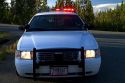 LED emergency lights atop a police vehicle in Yellowstone National Park, USA.