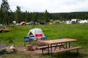 Tent camping in Yellowstone National Park, Wyoming, USA.