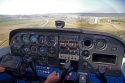 Airstrip landing view from the cockpit of a cessna 172.