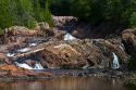 Aguasabon River flowing into Lake Superior at Terrace Bay, Ontario, Canada.