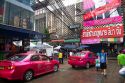 Pink taxi cabs in Bangkok, Thailand.