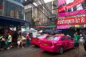 Pink taxi cabs in Bangkok, Thailand.