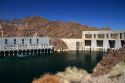 Parker Dam crossing the Colorado River creates Lake Havasu reservoir in La Paz County, Arizona and San Bernardino County, California, USA.