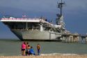 The USS Lexington, Essex-class aircraft carrier is a museum ship located in the bay at Corpus Christi, Texas, USA.