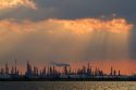Oil refinery at sunset near Corpus Christi, Texas, USA.