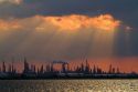 Oil refinery at sunset near Corpus Christi, Texas, USA.